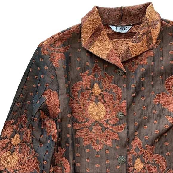Moray California Chenille Tapestry Dot Buttoned Lightweight Jacket Brown Size M - Picture 3 of 9